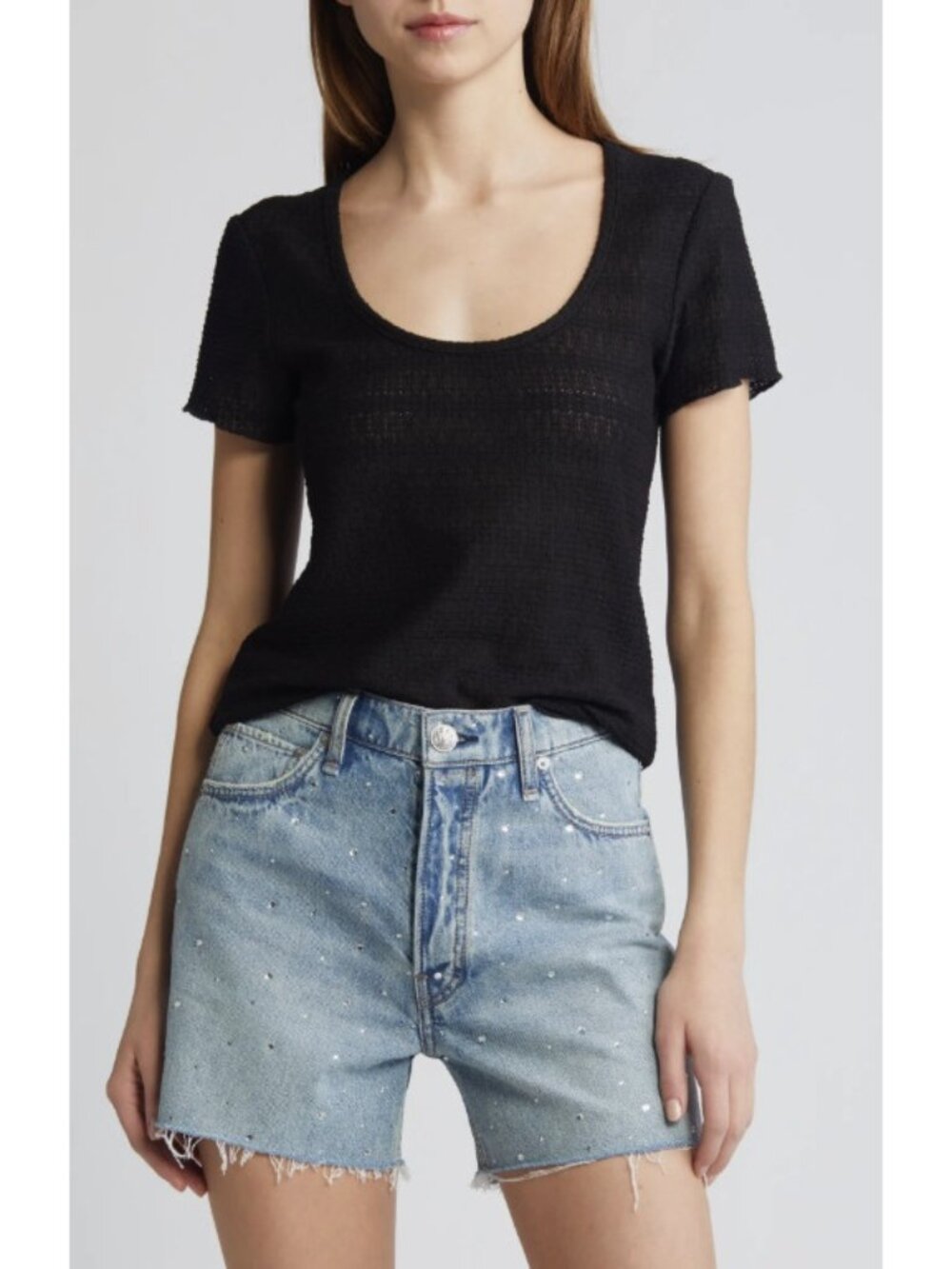 Rag & Bone New York Julia Textured Scoop Neck Black ( S )